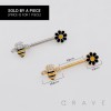 MULTI CZ BUMBLEBEE WITH A BLACK-AND-YELLOW ENAMEL DAISY 316L SURGICAL STEEL NIPPLE RING
